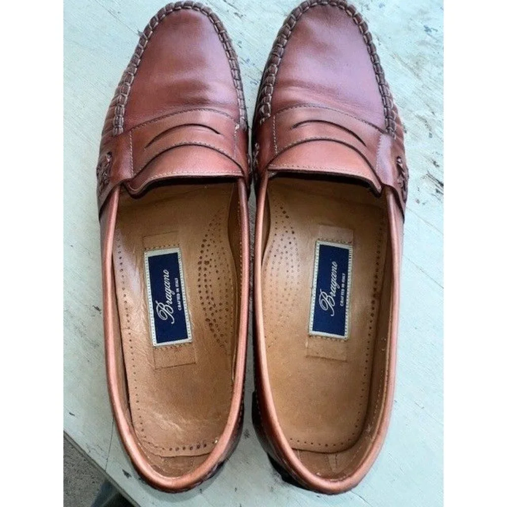 Bragano Men's Driving Penny Loafers Brown Leather Size 10.5M Made in Italy